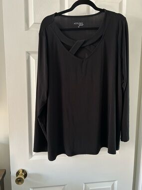 Attitudes by Renee Black Long Sleeve Crisscross Detail Top